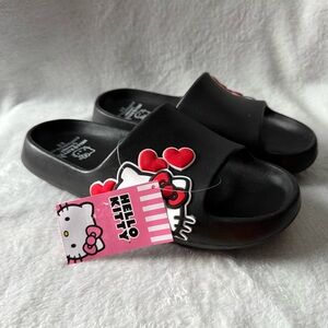 Hello Kitty Black Kids Slides Size 2-3 New Easy Slip On/Off Shoes Girls